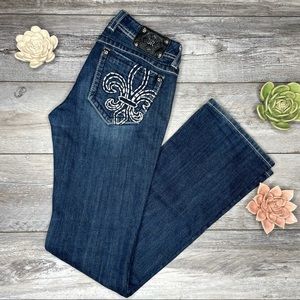 Miss Me Dark Wash Fleur De Lis Boot Cut Jeans